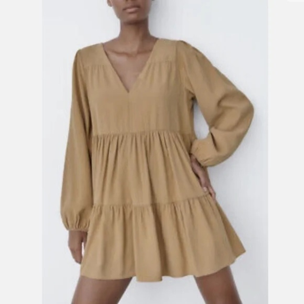 Zara Tan Long Sleeve Dress
